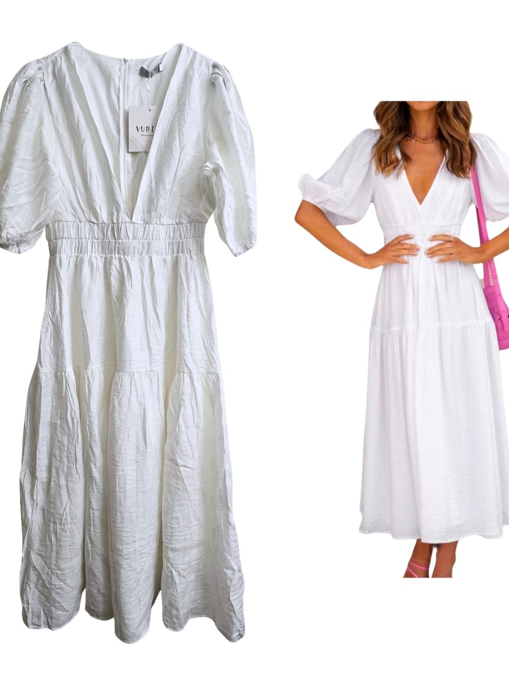 White V-Neck Tiered Maxi Dress